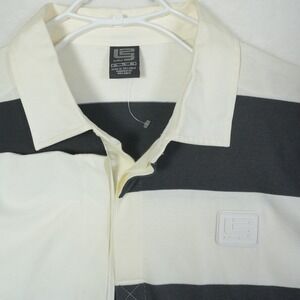 Nike LeBron James L23 Logo Striped Polo Shirt Mens XL White Black Short Sleeve‎
